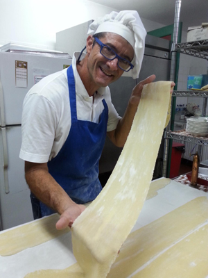 Gabriele making fresh pasta at La Tartaruga, Tobago